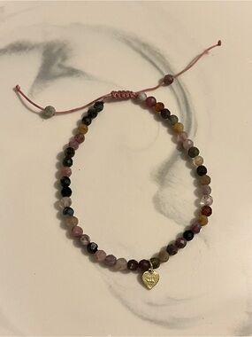 925 Sterling Silver Gold-Tone Heart Charm Gemstone Adjustable Bracelet
